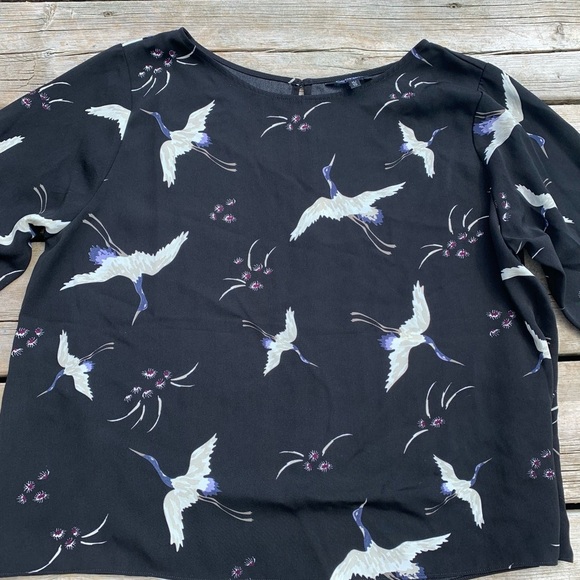George Black Crane Bird Print Bell Sleeve Blouse Top XL - Picture 2 of 9